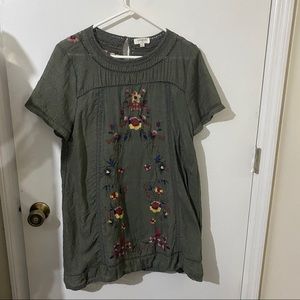 Umgee Green Floral Embroidered Dress size L